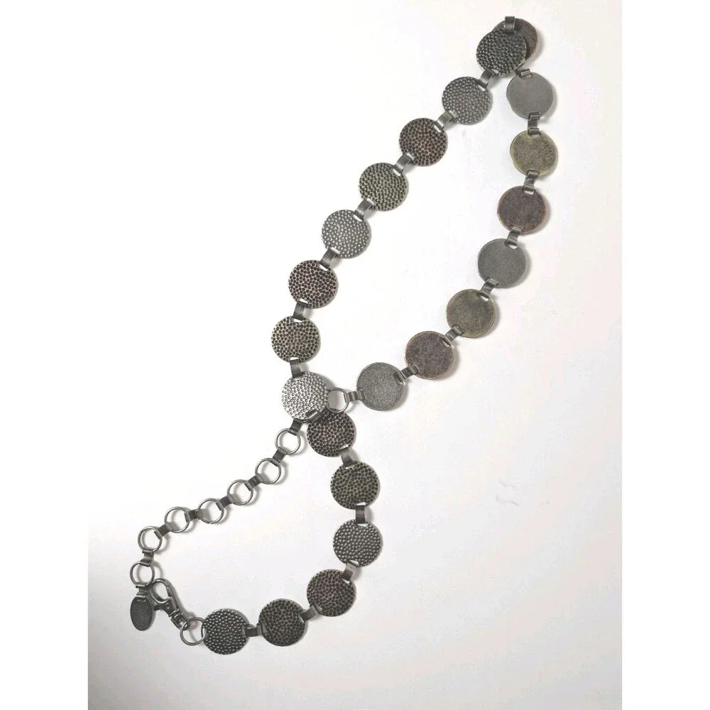 Womens Tri Color Silver Gold Tone Hammered Circle Metal Link Chain Belt XL  42